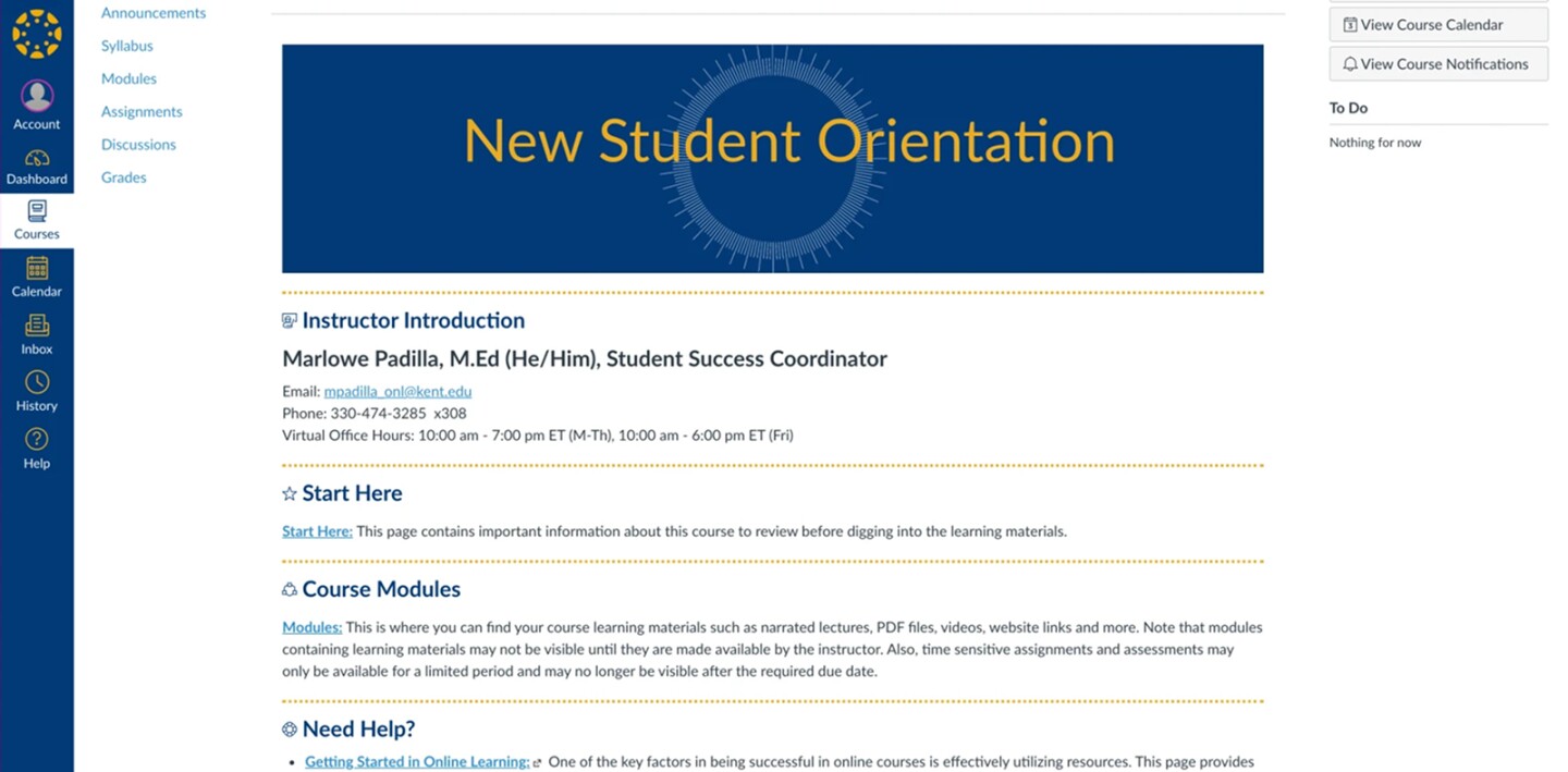 Screenshot of course home page in LMS