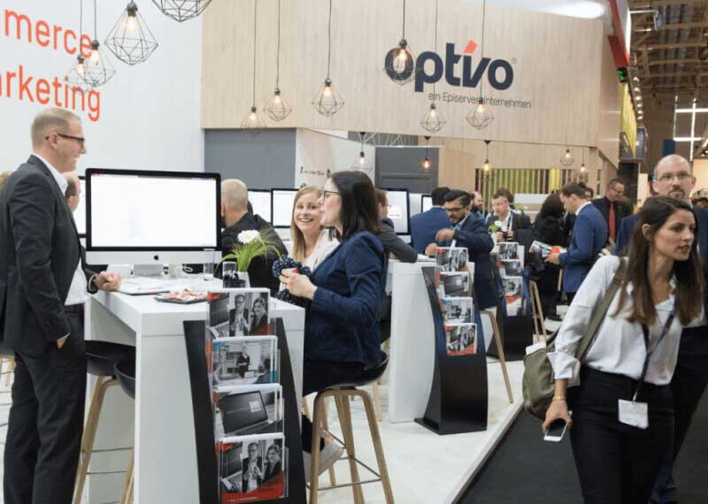 Young sales representatives at a digital marketing trade show
