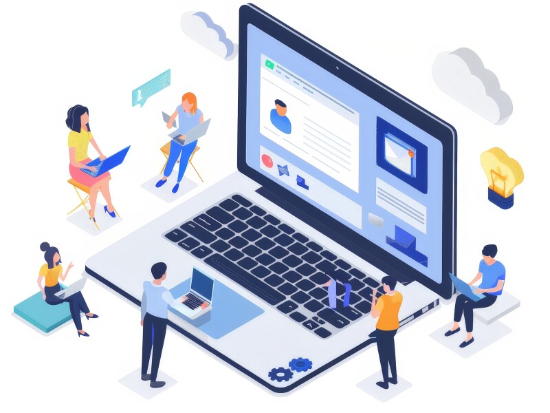 A group of people surrounding a laptop