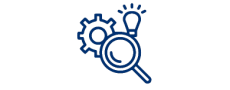 research icon of gear and lightbulb