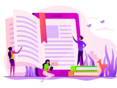 People read from encyclopedia representing the Encyclopedia of Macro Social Work