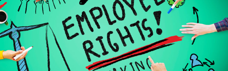 Employee rights banner with doodles