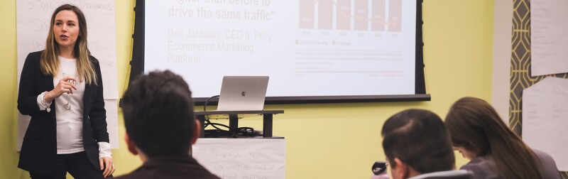 A woman making a marketing presentation