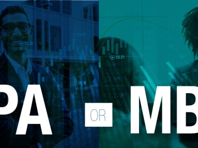 CPA or MBA? Split image showing one male/female
