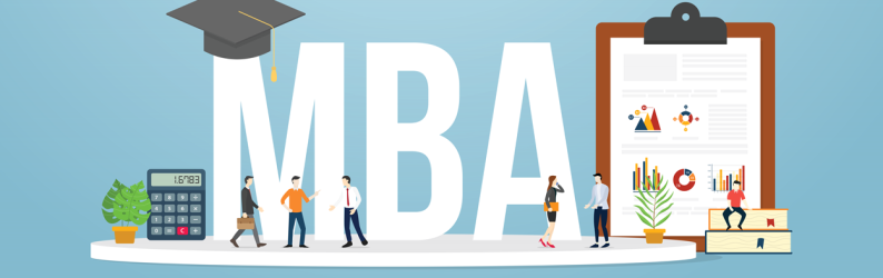 Animation of words MBA with people drawn below