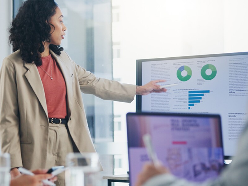 Data analytics meeting presentation in office