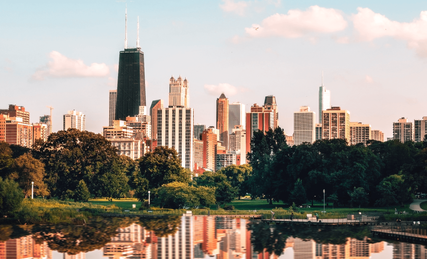 Chicago skyline from across pond
