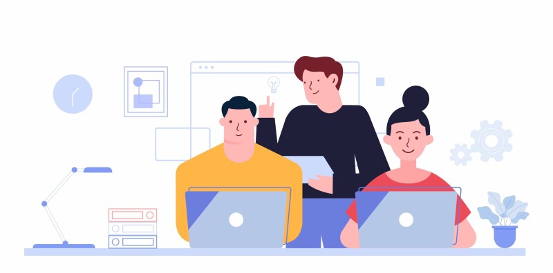 Students peer reviewing each other.