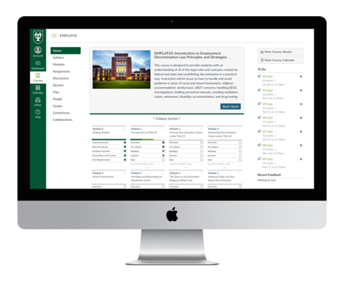 Desktop view of the Tulane online classroom