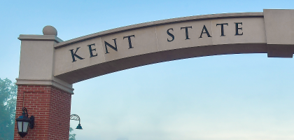 Archway at Kent State University engraved with school name
