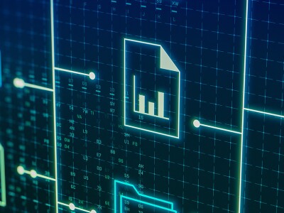digital interface of a file manager, folder structure with documents and data scanning