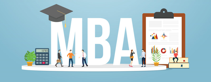 Animation of words MBA with people drawn below