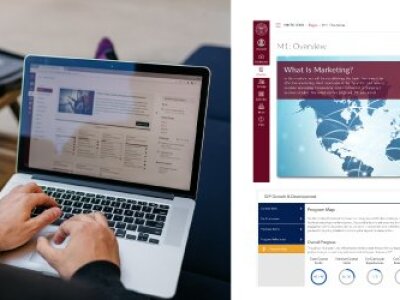 Student works on coursework in the online classroom