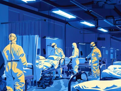 Illustration of medical unit working in disease prevention