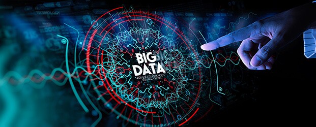 A hand points to a "Big Data" icon on a screen, as if to select it