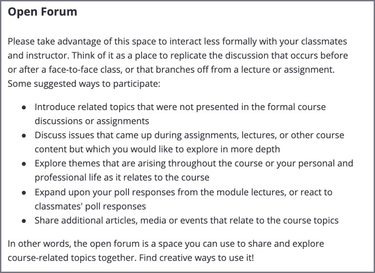 Screenshot of open forum example.