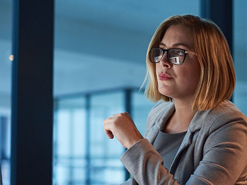 Business woman, working on project in office. Professional receptionist in administration.