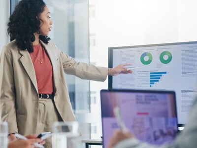 Data analytics meeting presentation in office