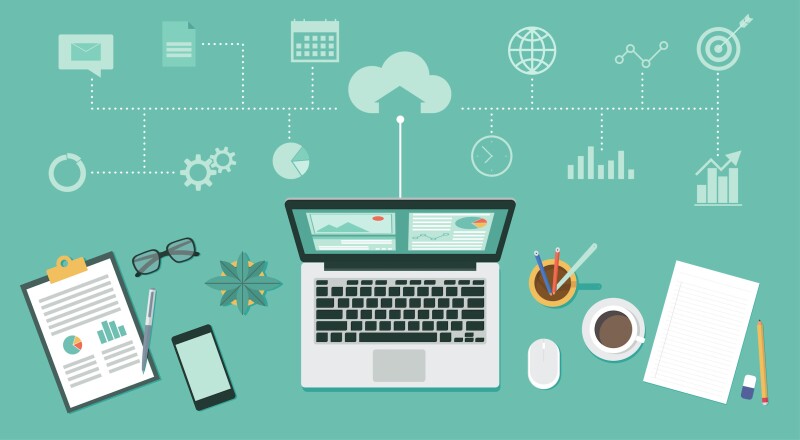 A laptop, cell phone, and other learning tools.