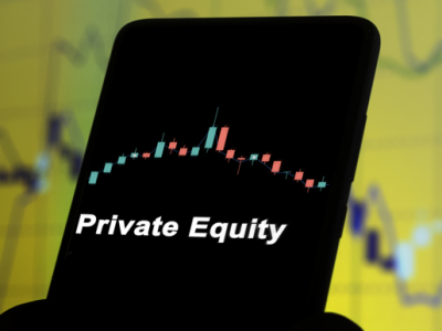 phone with black screen displaying the words private equity
