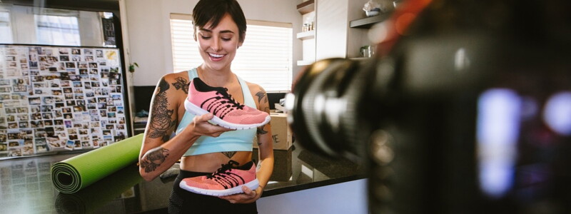 Influencer recording running shoe review