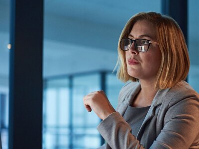 Business woman, working on project in office. Professional receptionist in administration.