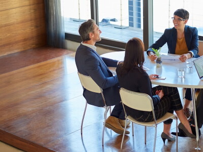 A female finance expert leads a collaborative meeting of colleagues