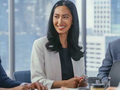 Multi-Ethnic Office Conference Room Meeting: Diverse Team of Top Managers, Executives, Share Digital Tablet Computer Talk.