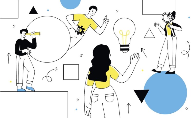 A group of people gesturing to each other.