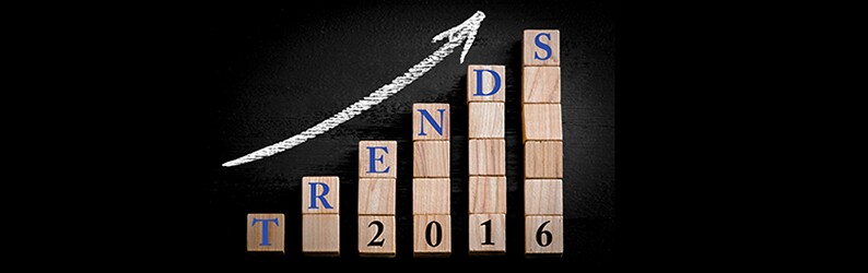 Message TRENDS 2016 on ascending arrow above bar graph