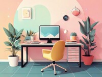 An office with a desk and computer