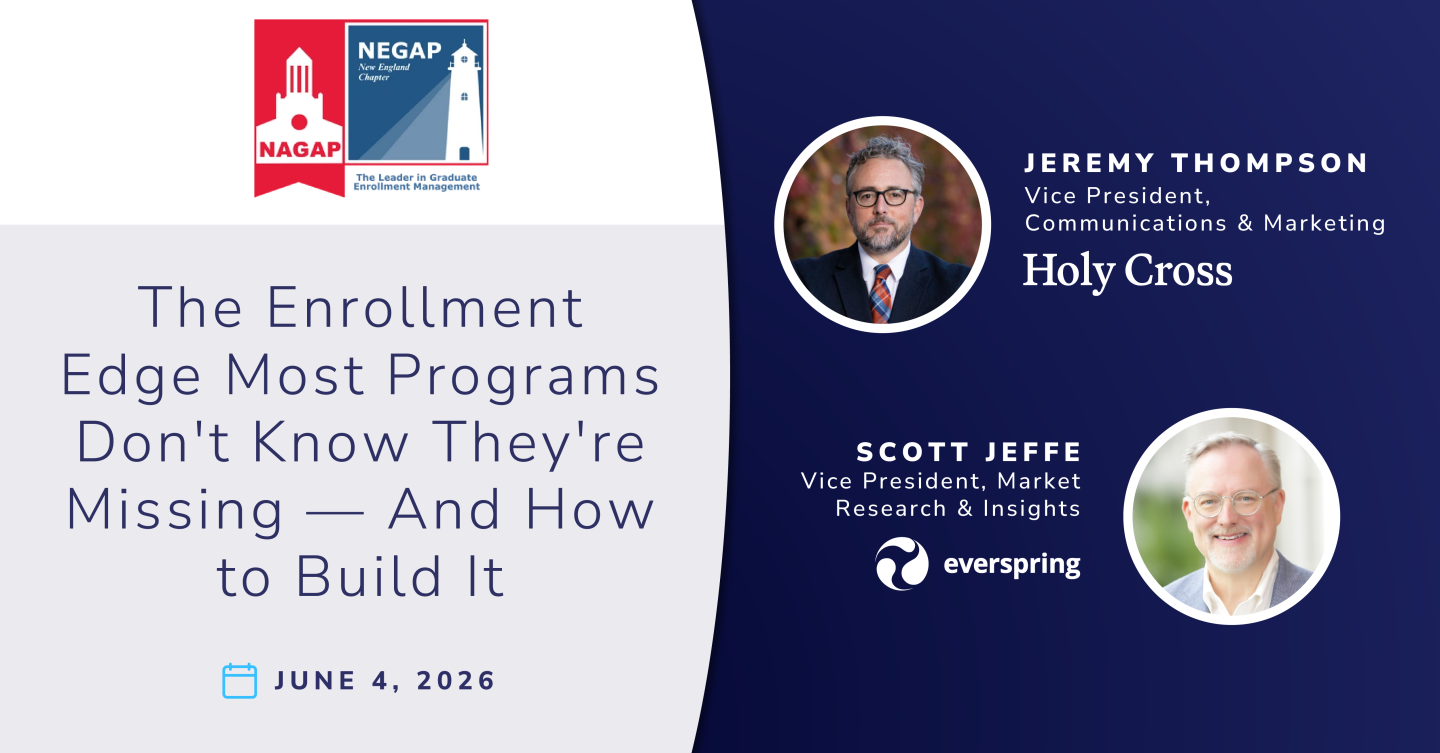 Promotional graphic for a June 4, 2026 NAGAP New England webinar featuring Jeremy Thompson (Holy Cross) and Scott Jeffe (Everspring).