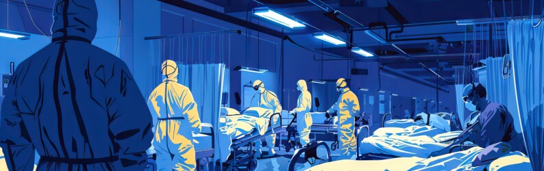 Illustration of medical unit working in disease prevention