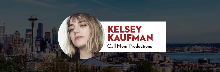 Photo of Kelsey Kauffman over the Seattle downtown skyline