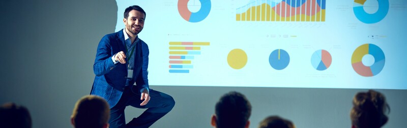 Businessman presenting data to his team