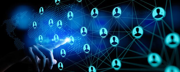 Business hand working in customer networking and data exchanges customer connection marketing campaigns.