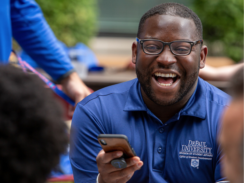 DePaul Student Affairs staff engaging with students