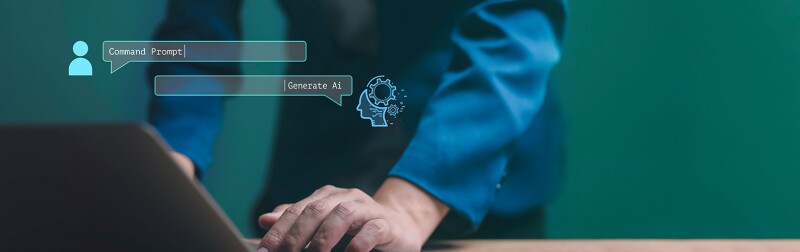 Businessman using command prompt in a large language model-based chatbot