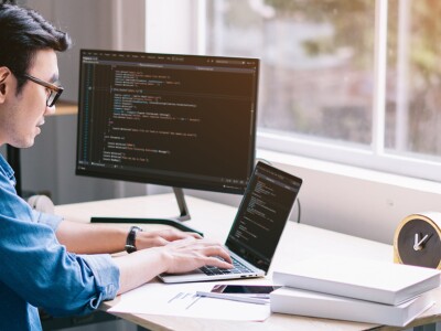 Tech worker in home office