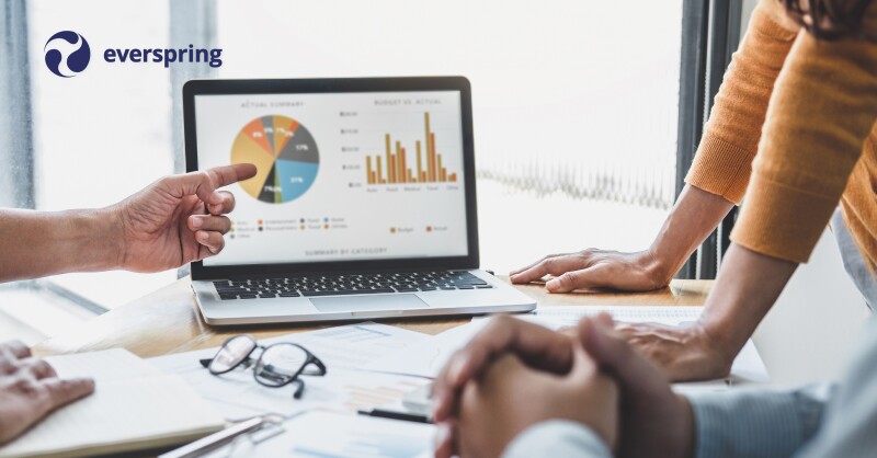 Business team collaboration analyzing marketing growth