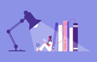 Student listening to audio while studying