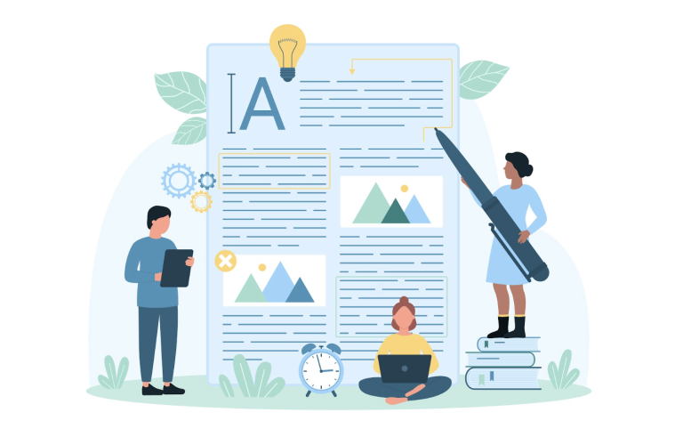 A group of people interacting with an assignment.