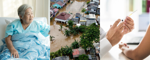 Public Health Issues Elderly Woman Flood Waters Doctor Giving Vaccine