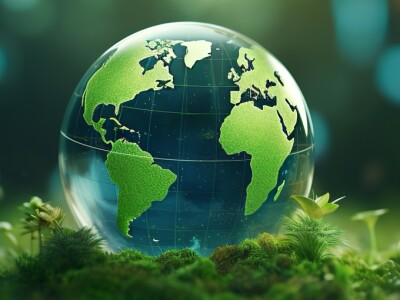 globe of earth sitting on bed of moss