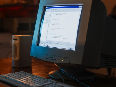 Close up shot of an old desktop computer