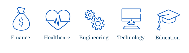 finance, healthcare, engineering, technology, education