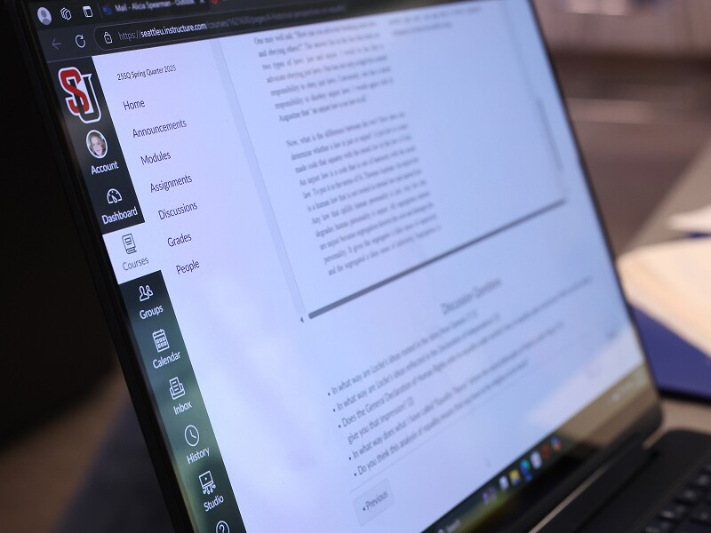 Laptop screen showing Seattle University's student portal