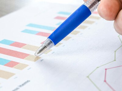 person looking at charts reflecting company financial statements