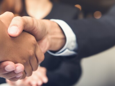 Businessmen shaking hands after a meeting