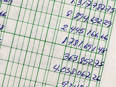 An old accounting ledger with handwritten financial data